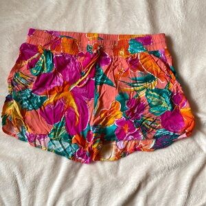 Silk Pink Floral Leisure Summer Shorts L